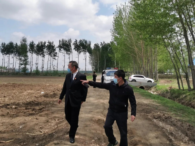 朱家房法庭孙玉兵庭长带工作人员下田间地头了解情况1