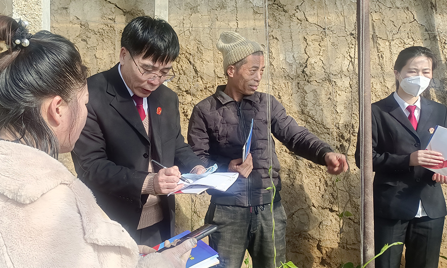 法官耐心向当事人了解棚菜欠款过程。