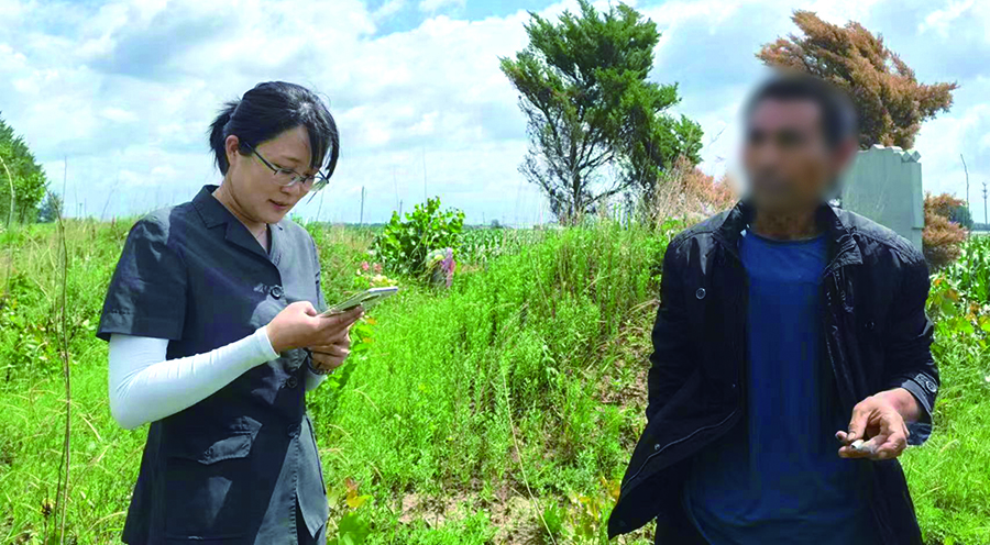 法官用手机上的测绘APP丈量土地面积