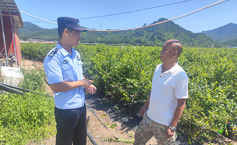 头题图,陈郊到田间地头给村民讲法。