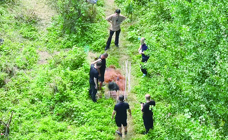 二题图，无人机拍摄警方现场取证画面。（受访单位供图）